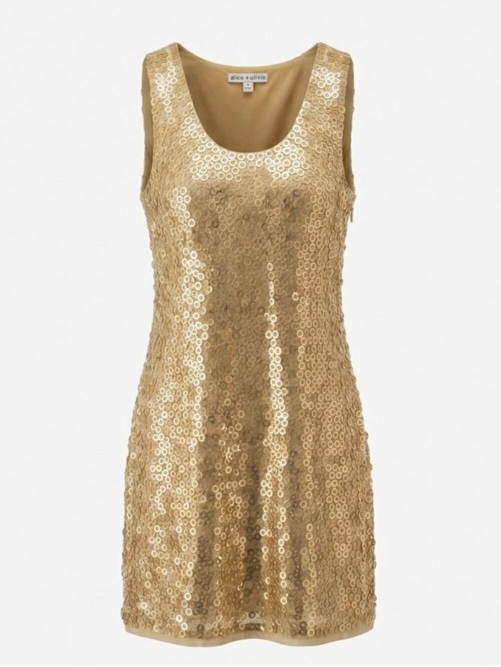 Alice + Olivia Gold Sequin Mini Shift Dress 100% Silk Lined Size Small